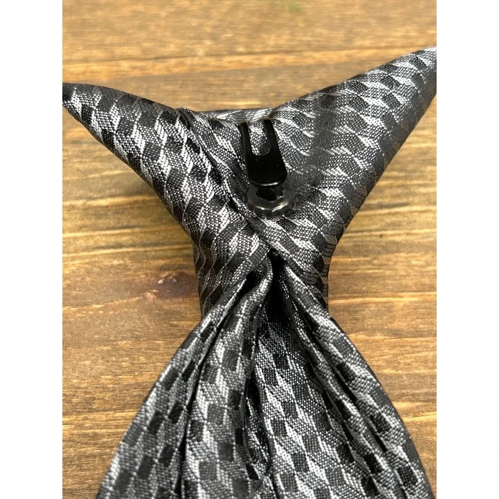 Galls Men's Black Gray Checkered Clip-On Necktie Classic Formal Uniform Tie‎